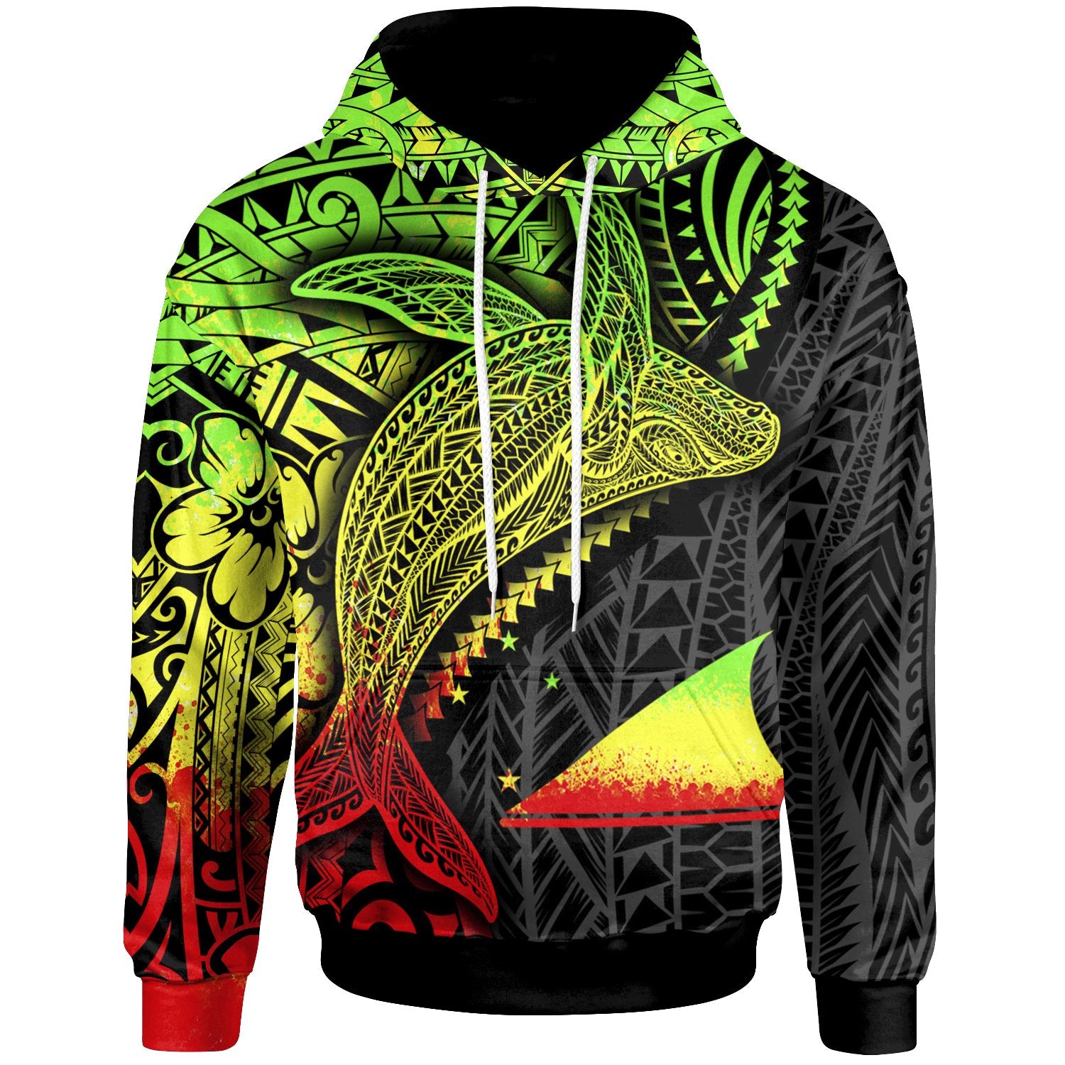 Tokelau Hoodie Humpback Whale & Coat of Arms Reggae Unisex Reggae - Polynesian Pride