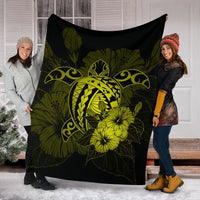 Hawaii Hibiscus Premium Blanket - Harold Turtle - Yellow - Polynesian Pride