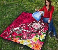 Hawaii Polynesian Premium Quilt - Hawaii Seal With Turtle Plumeria (Pink) - Polynesian Pride