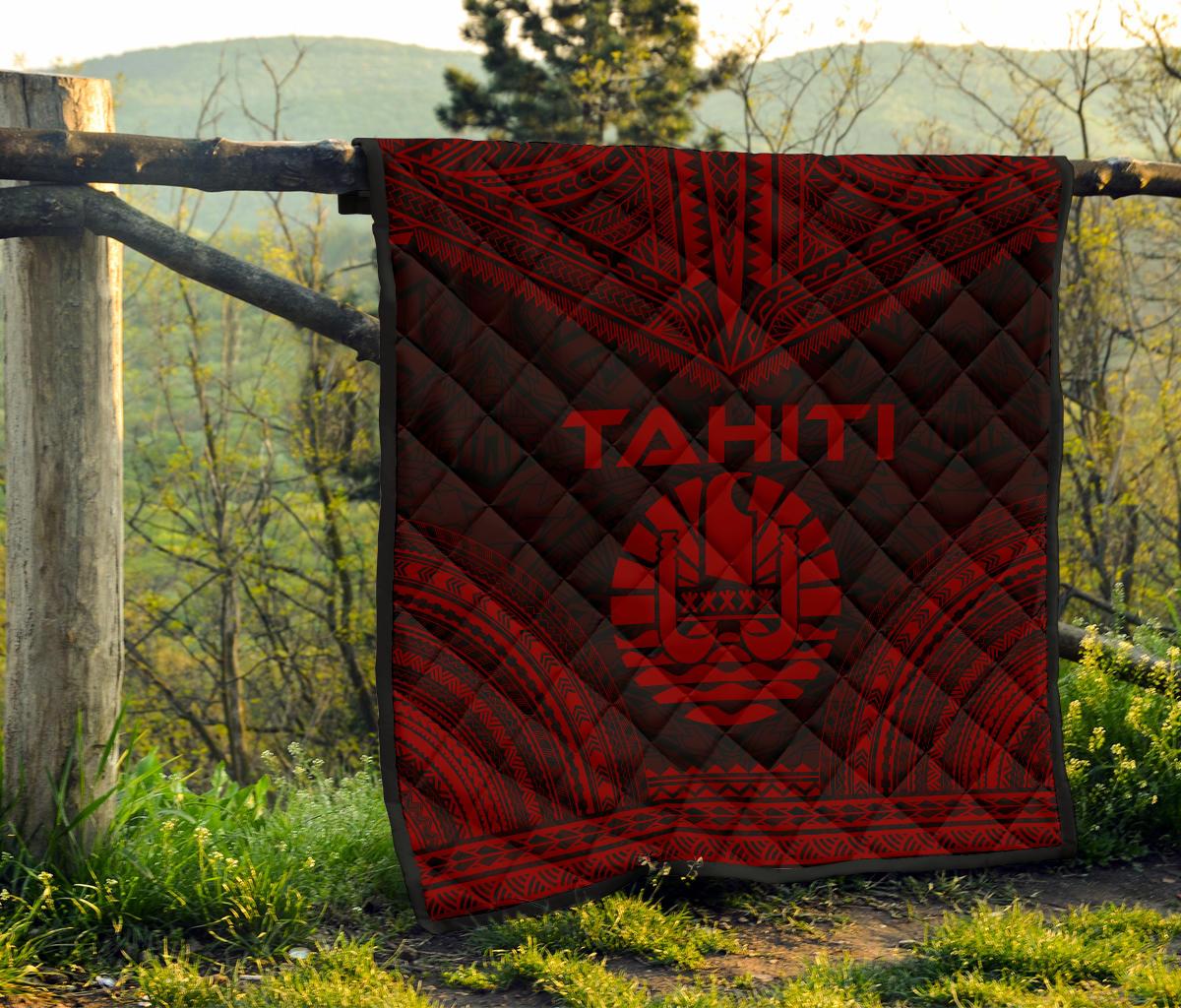 Tahiti Premium Quilt - Tahiti Flag Polynesian Chief Dark Red Version - Polynesian Pride