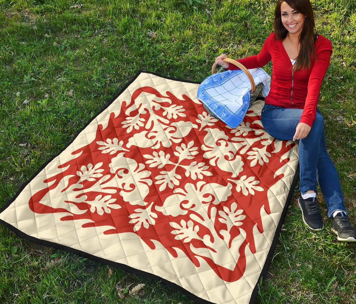 Hawaiian Tropical Pattern Premium Quilt - Red - Argu Style - AH - Polynesian Pride