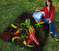 Hawaii Polynesian Premium Quilt - Turtle With Blooming Hibiscus Reggae - Polynesian Pride
