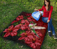 Hawaii Red Hibiscus Humming Bird Premium Quilt - Polynesian Pride