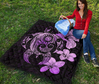 Hibiscus Plumeria Mix Polynesian Violet Turtle Premium Quilt - Polynesian Pride