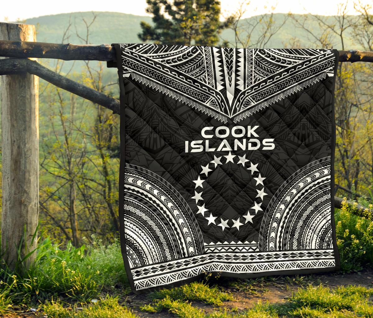 Cook Islands Premium Quilt - Cook Islands Flag Polynesian Chief Black Version - Polynesian Pride