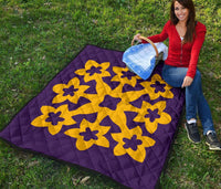 Hawaiian Premium Quilt Royal Pattern - Purple And Gold - A1 Style - Polynesian Pride