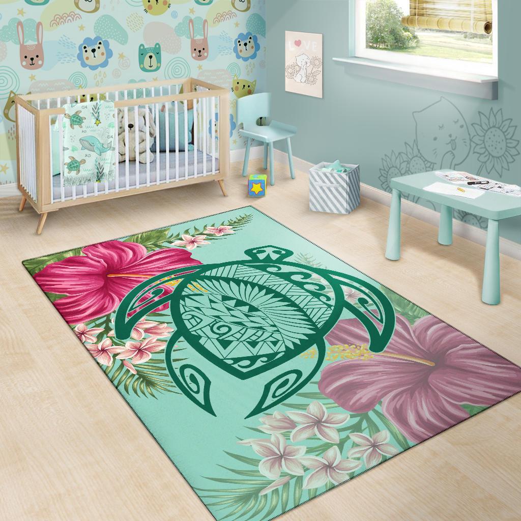 Hawaii Turtle Hibiscus Plumeria Rug - Hug Style - Polynesian Pride