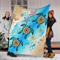 Hawaii Fresh Beach Turtle Plumeria Premium Blanket - AH - Brian Style - Polynesian Pride