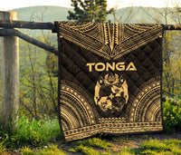 Tonga Premium Quilt - Tonga Coat Of Arms Polynesian Chief Gold Version - Polynesian Pride
