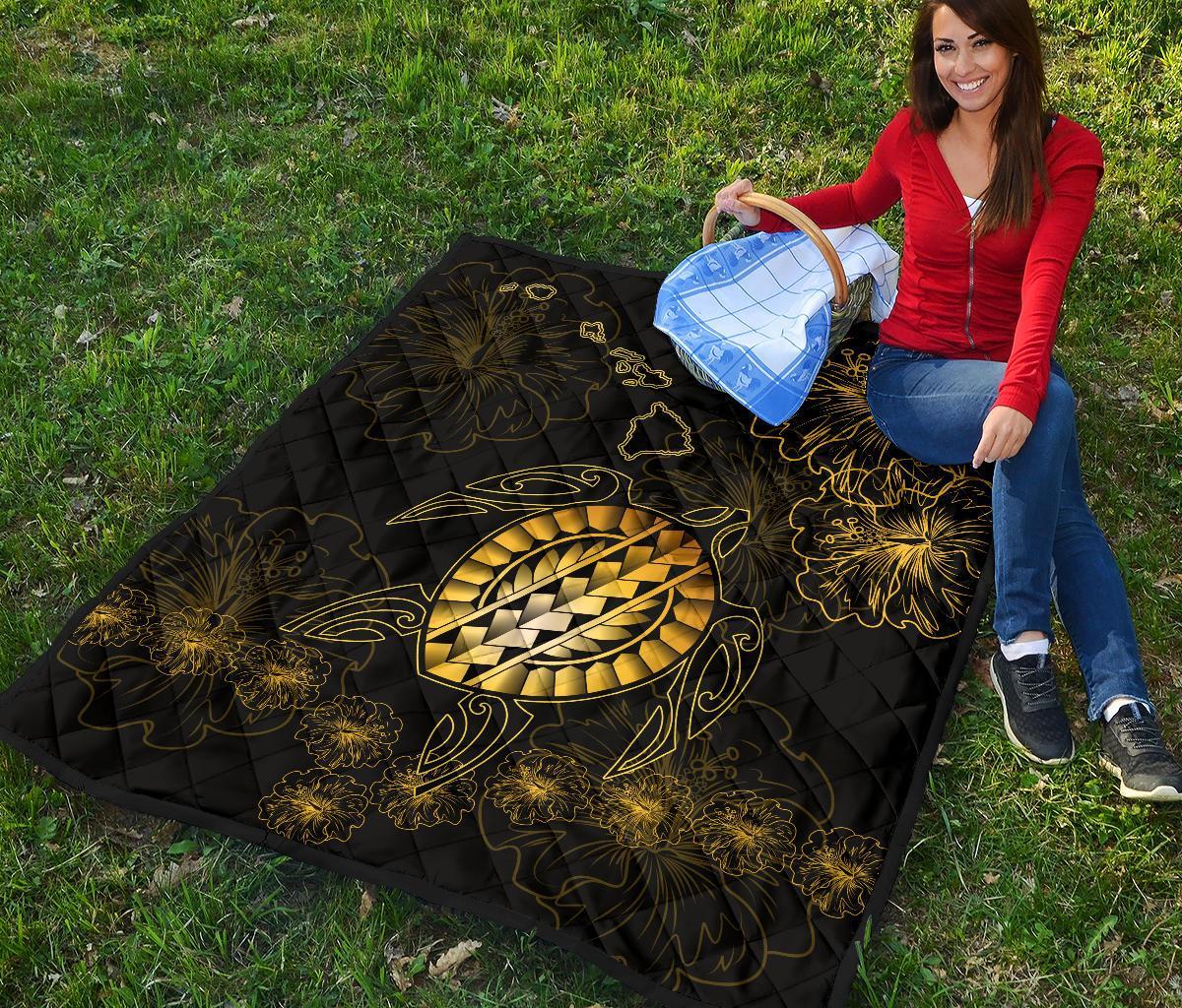 Hawaiian Turtle Hibiscus - Premium Quilt - Flora Style - Polynesian Pride