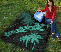 Hawaii Turtle Plumeria Coconut Tree Polynesian Premium Quilt - Turquoise - Polynesian Pride