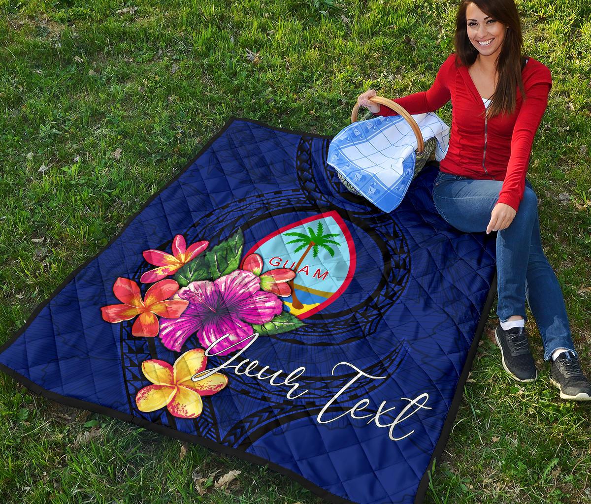 Guam Polynesian Custom Personalised Premium Quilt - Floral With Seal Blue - Polynesian Pride