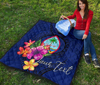 Guam Polynesian Custom Personalised Premium Quilt - Floral With Seal Blue - Polynesian Pride