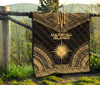 Marshall Islands Premium Quilt - Marshall Islands Flag Polynesian Chief Gold Version - Polynesian Pride