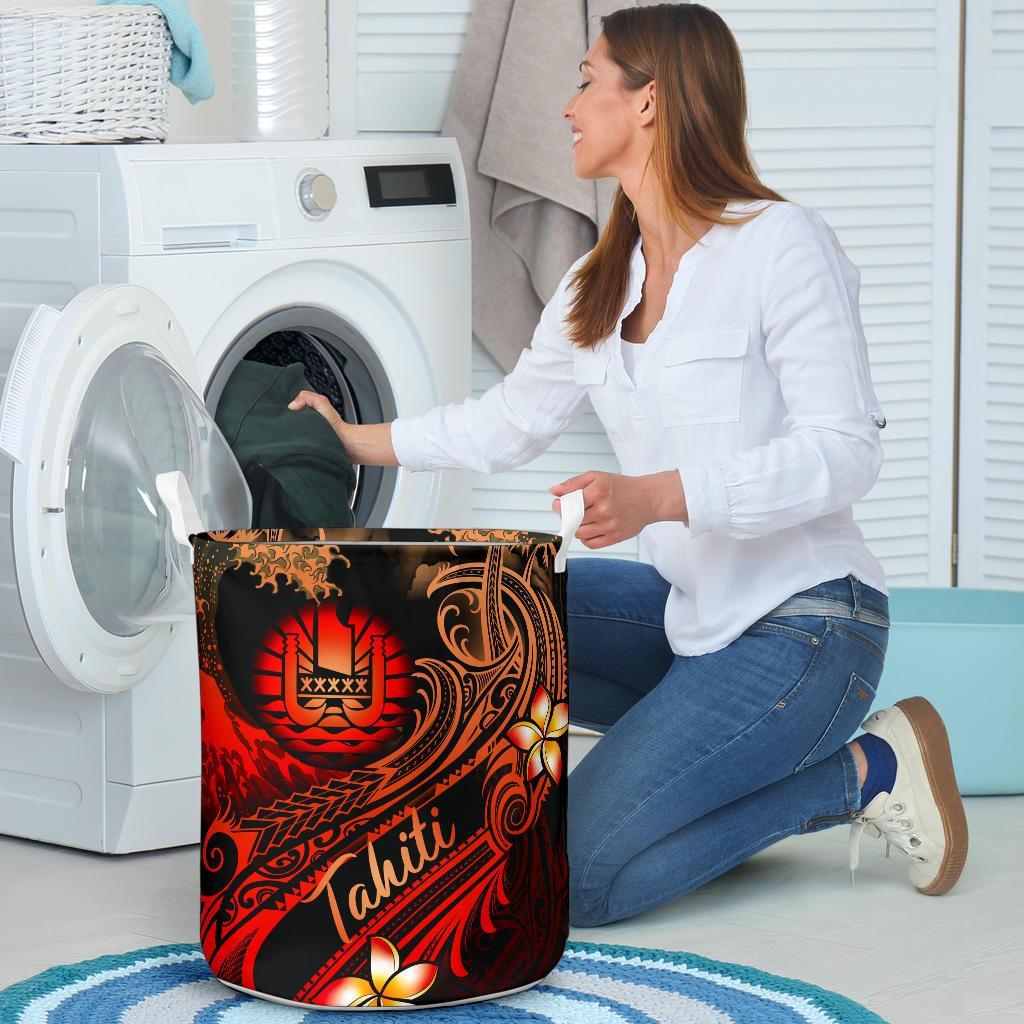 Tahiti Polynesian Laundry Basket - Plumeria Flowers And Waves One Style One Size Red - Polynesian Pride