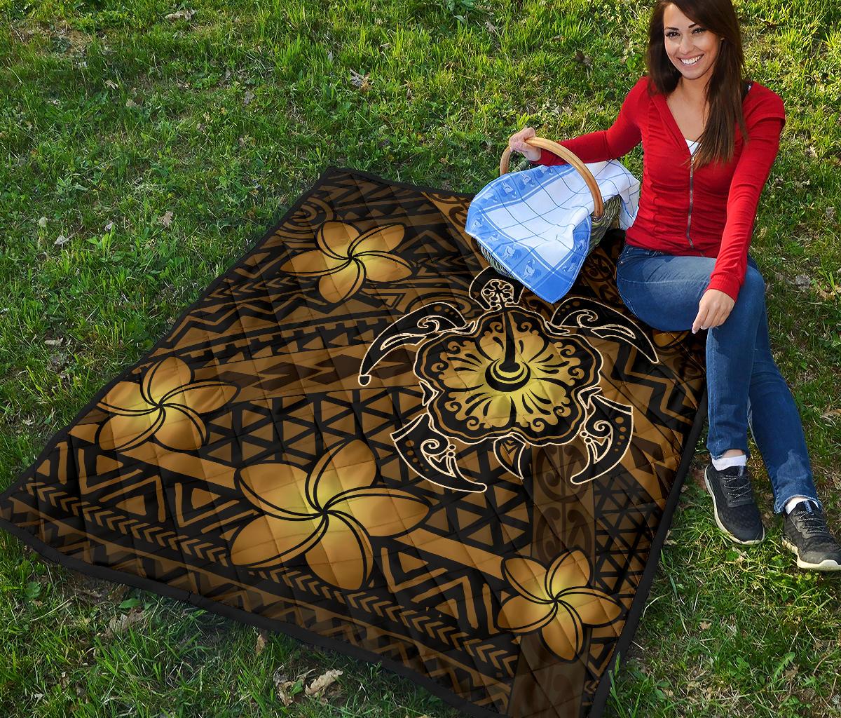 Hawaii Mix Polynesian Turtle Plumeria Premium Quilt - AH - Nick Style - Brown - Polynesian Pride