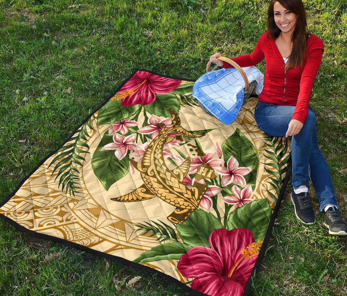 Hawaii Premium Quilt - Hammerhead Shark Premium Quilt Strong Pattern Hibiscus Plumeria AH - Polynesian Pride