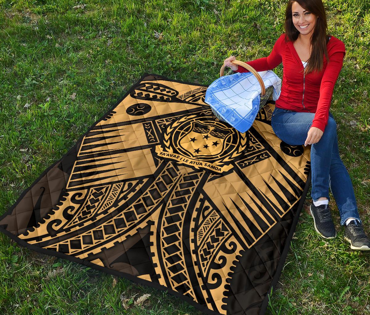 Samoa Polynesian Premium Quilt - Samoa Gold Seal with Polynesian Tattoo - Polynesian Pride