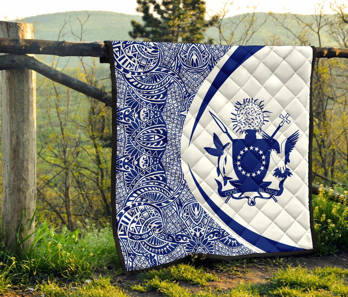 Cook Islands Coat Of Arms Polynesian Premium Quilt - Circle Style - 05 - Polynesian Pride