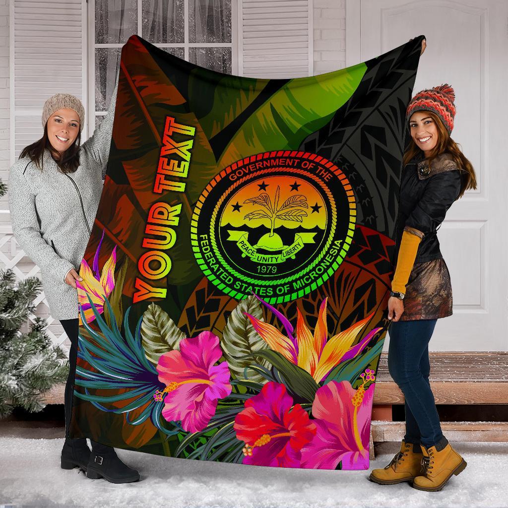 Federated States of Micronesia Polynesian Personalised Premium Blanket - Hibiscus and Banana Leaves - Polynesian Pride