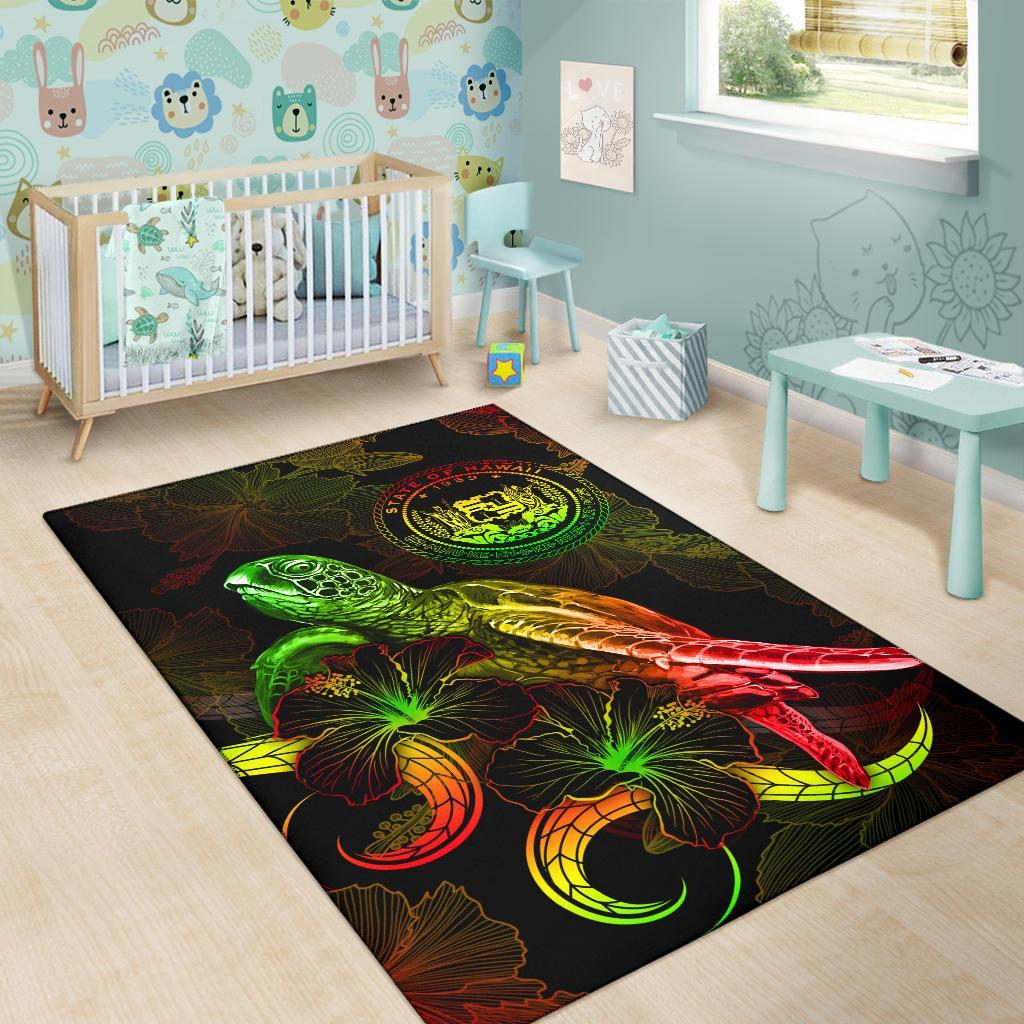 Hawaii Polynesian Area Rugs - Turtle With Blooming Hibiscus Reggae - Polynesian Pride