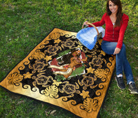 Hawaii Polynesian Premium Quilt - Hawaiian Dancing Girl Gold - Polynesian Pride