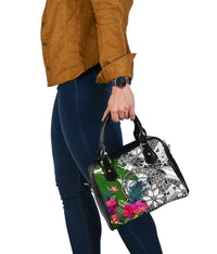 Palau Shoulder Handbag White - Turtle Plumeria Banana Leaf Crest - Polynesian Pride