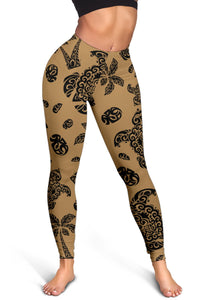 Polynesian Turtle Palm And Sea Pebbles Gold Hawaii Women's Leggings AH - Polynesian Pride
