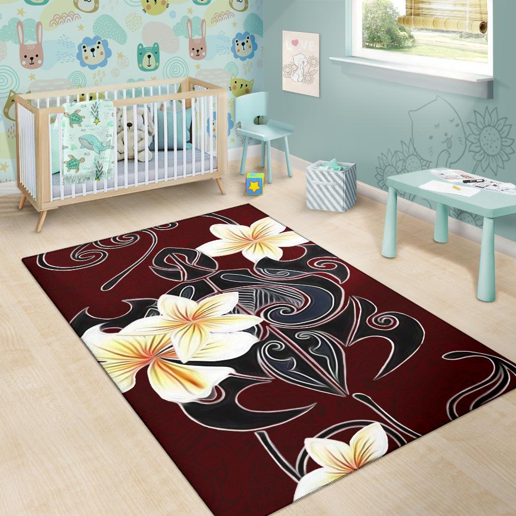 Turtle Poly Trinal Plumeria Red Area Rug AH - Polynesian Pride