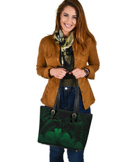 Personalised - Hawaii Royal Hibiscus Polynesian Tribal Small Leather Tote Bag Green AH - Polynesian Pride