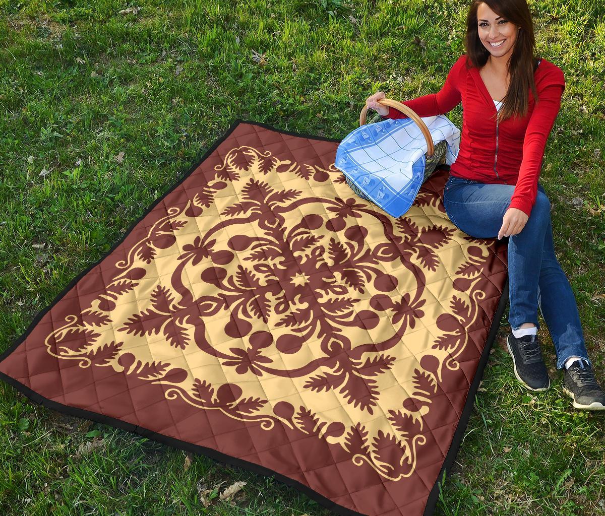 Hawaiian Premium Quilt Royal Pattern - Coral - Polynesian Pride