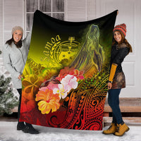 Samoa Premium Blanket - Humpback Whale with Tropical Flowers (Yellow) - Polynesian Pride
