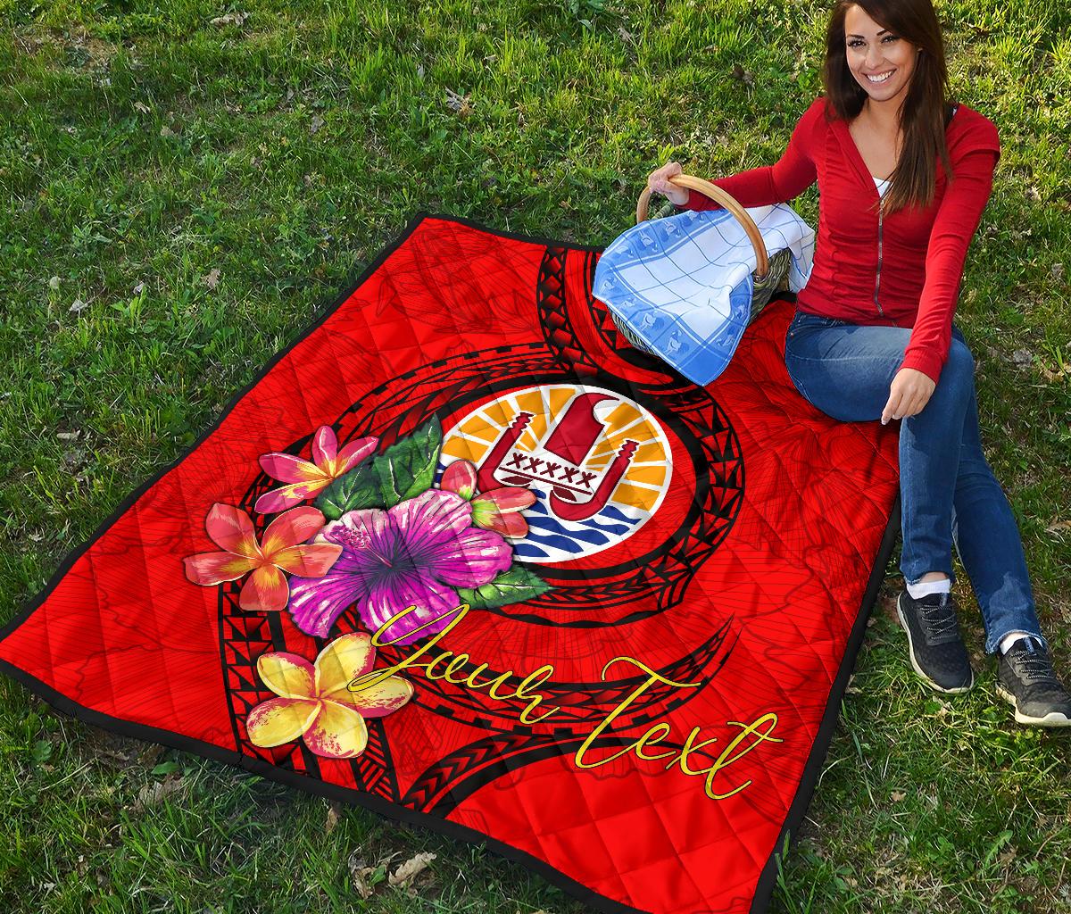 Tahiti Polynesian Custom Personalised Premium Quilt - Floral With Seal Red - Polynesian Pride