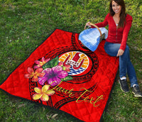 Tahiti Polynesian Custom Personalised Premium Quilt - Floral With Seal Red - Polynesian Pride