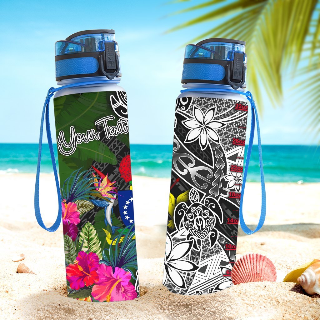 Cook Islands Custom Personalised Hydro Tracking Bottle - Turtle Plumeria Banana Leaf - Polynesian Pride