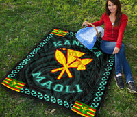 Kanaka Maoli Flag Polynesian Premium Quilt Turquoise - Love Style - Polynesian Pride