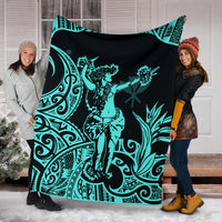 Polynesian Hawaii Premium Blanket - Hula Girl Neon Blue - Polynesian Pride