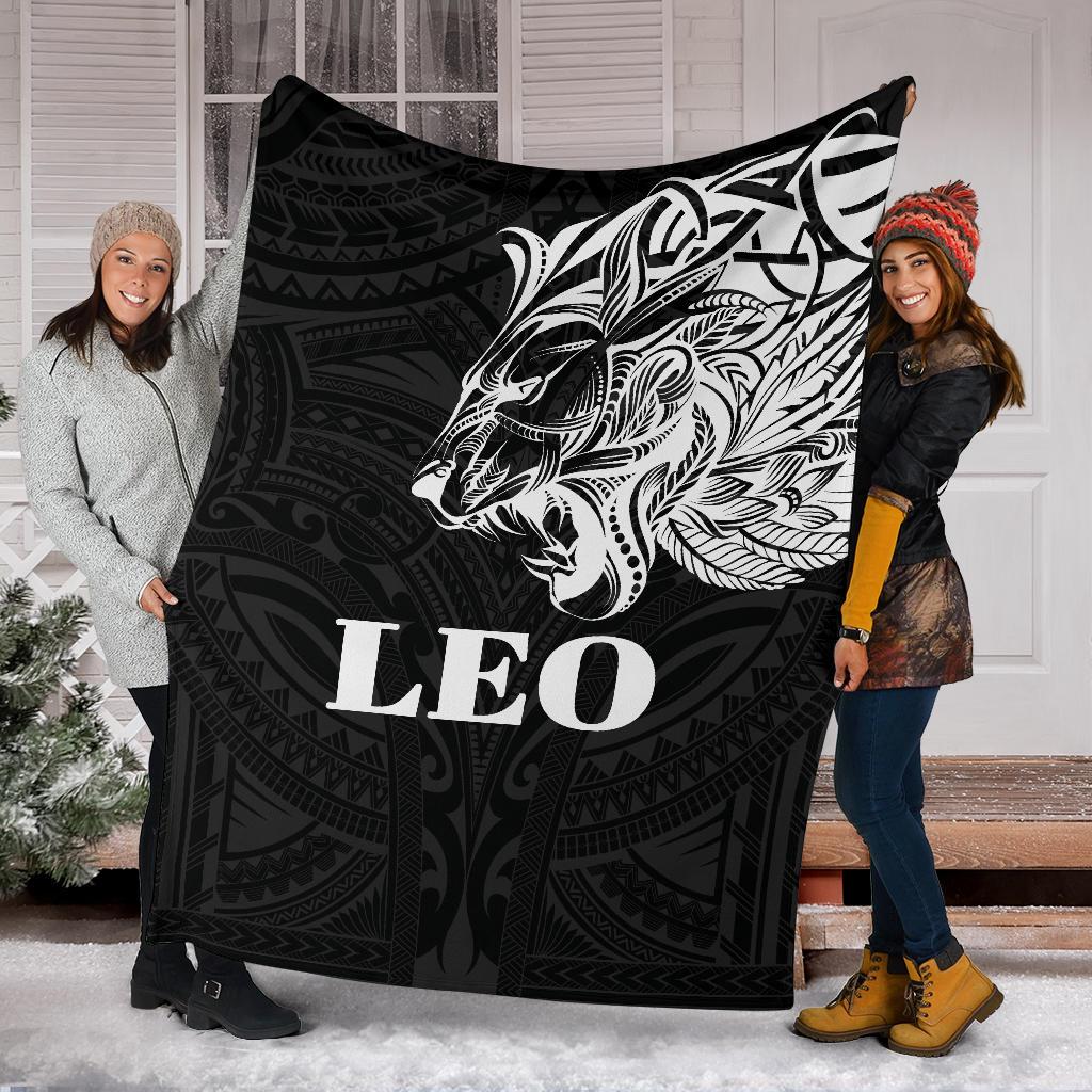 Sun In Leo Zodiac Premium Blanket Polynesian Tattoo Simple - White - Polynesian Pride