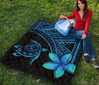 Hawaii Quilt - Hawaii Turtle Plumeria Quilt Blue - Polynesian Pride