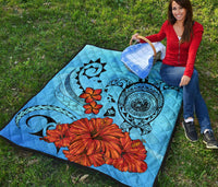 Hawaiian Map Kanaka Sea Turtle Seal Of Hawaii Hibiscus Plumeria Polynesian Quilt - Polynesian Pride