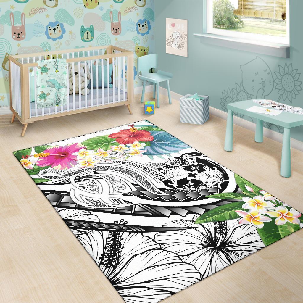Tonga Polynesian Area Rug - Summer Plumeria (White) - Polynesian Pride