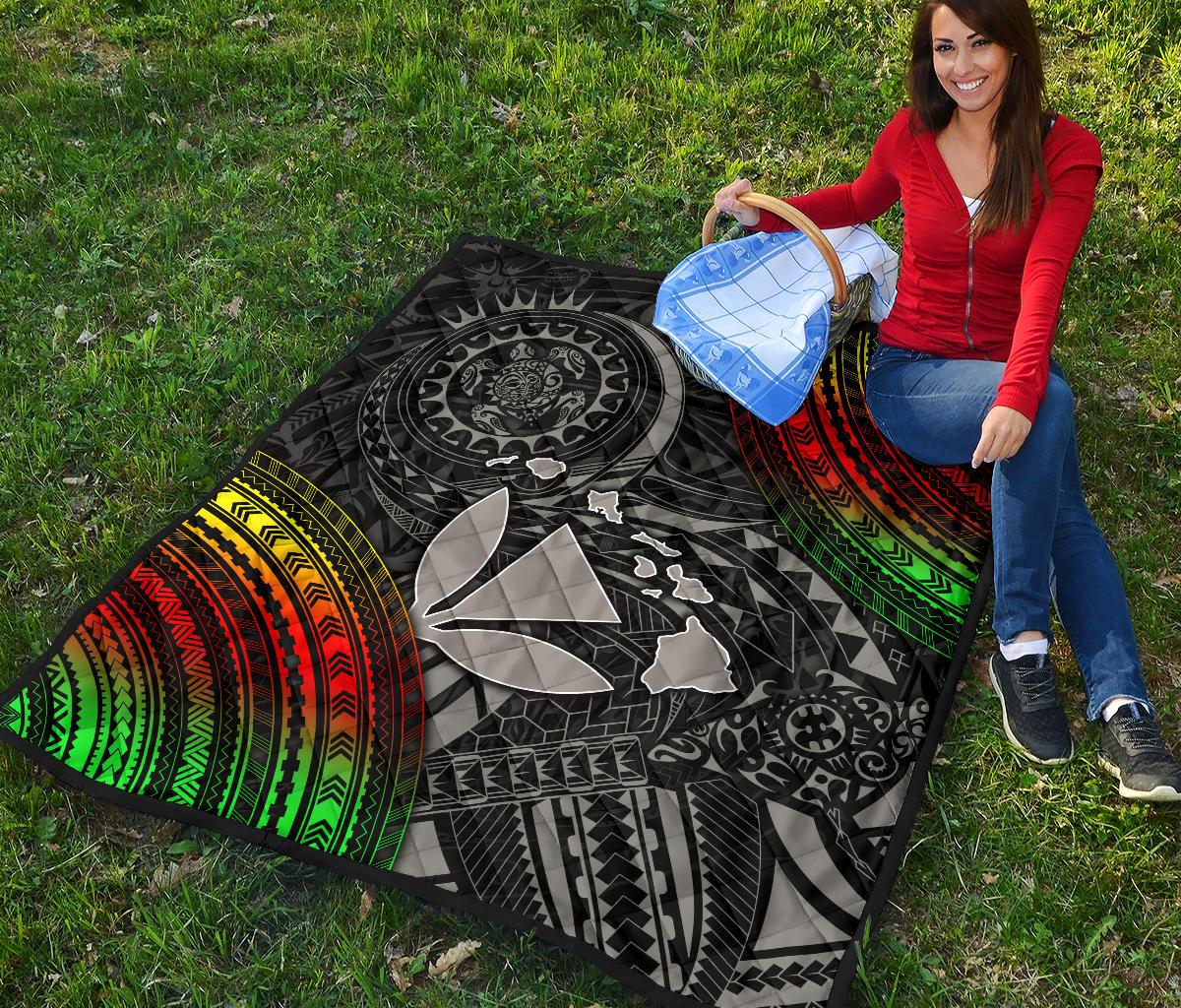 Hawaii Polynesian Premium Quilt - Kanaka Maoli Hawaiian Map - Polynesian Pride