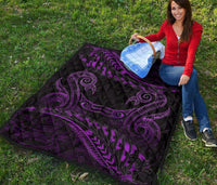Aotearoa Premium Quilt Purple Maori Manaia With Silver Fern - Polynesian Pride