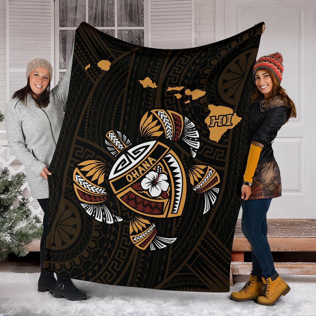 Hawaii Kakau Polynesian Turtle Map Premium Blanket - Polynesian Pride