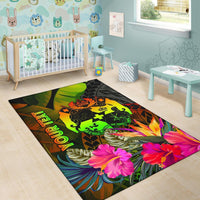 Tonga Polynesian Personalised Area Rug - Hibiscus and Banana Leaves - Polynesian Pride