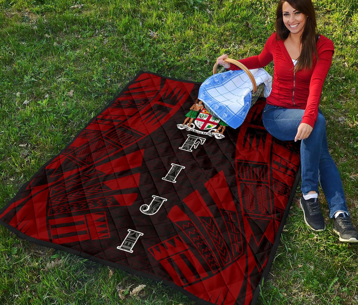 Fiji Premium Quilt - Fiji Coat Of Arms Polynesian Red Tattoo - Polynesian Pride