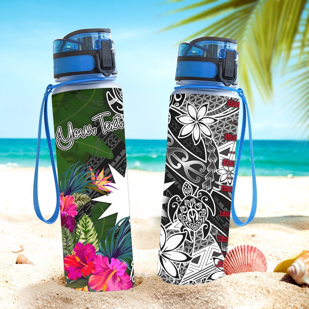 Nauru Custom Personalised Hydro Tracking Bottle - Turtle Plumeria Banana Leaf - Polynesian Pride