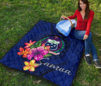 Samoa Polynesian Premium Quilt - Floral With Seal Blue - Polynesian Pride