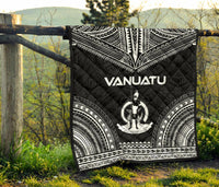 Vanuatu Premium Quilt - Vanuatu Coat Of Arms Polynesian Chief Black Version - Polynesian Pride