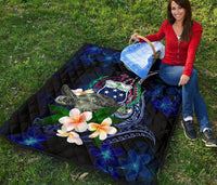 Samoa Polynesian Premium Quilt - Turtle With Plumeria Flowers - Polynesian Pride